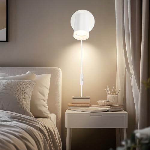 Dehobo Wall Light with Switch, Plug in Wall Spot Lamps GU10 Adjustable Wall Mounted Lights Aluminum Matte White for Bedroom Reading Room Cupboard Kitchen Desk Picture, No Bulb - Image 6