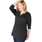 Just My Size Women's Plus Size Split Neck Tunic, Black, 4X