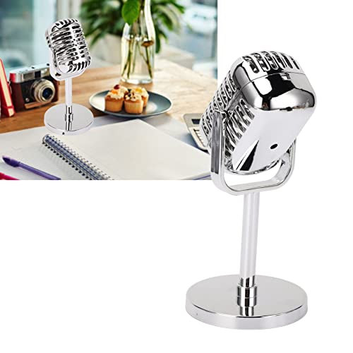 Tomotato Klassische Retro Mikrofon Requisite, 165mm Vintage Fake Mikrofon Dekor mit Ständer für Bar Partys, Silbernes Antikes Mikrofon für Rock Roll Hip Hop Musikveranstaltungen