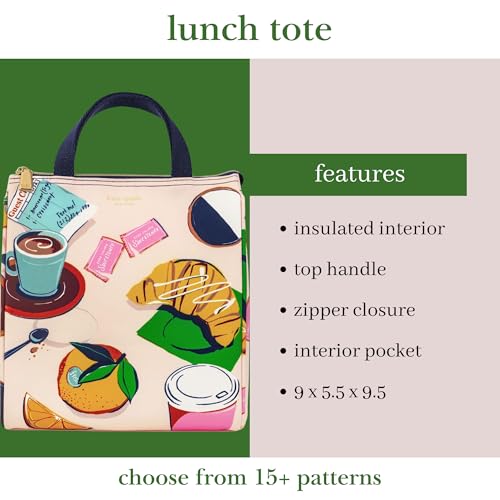 Kate Spade New York Cute Lunch Bag for Women Large Capacity Lunch Tote Adult Lunch Box with Silver Insulated Lining Storage Pocket Rise and Shine