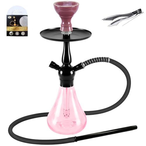 NBILIC Pink Hookah Set Hookah Mini Hookah Combo Kit Shisha Hookah Set with Prepunched Foil Hookas Bowl Disposable Tips Mouthpiece Tongs Portable Hookah Pipe - Hookah Machines (PINK)