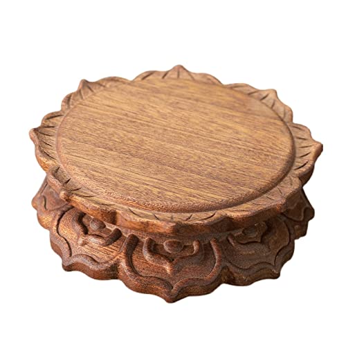 Wooden Plant Stand for Home Decor - Round Rosewood Riser Solid Wood Base Unique Stone Vase Holder Perfect for Flowers & Plants Ideal for Living Room & Garden.