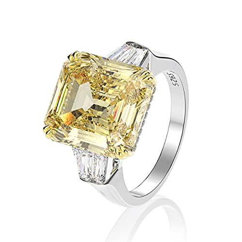 AINUOSHI Emerald Cut Ring Solitaire Baguette 3 Stones 9 Carat Cubic Zirconia CZ Engagement Sterling Silver Wedding Anniversary Band Jewelry