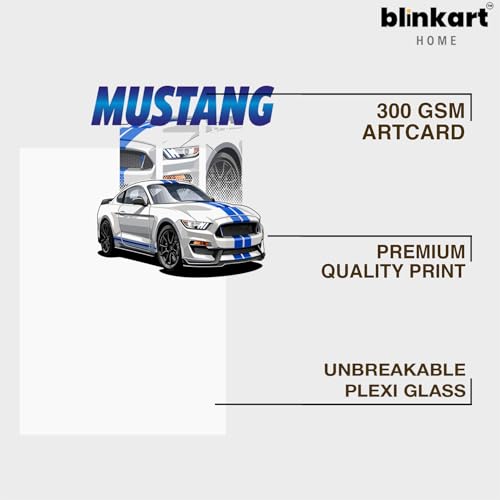 Image of BLINKART Ford Mustang GT (2018) CarFramed Posters Gift Items Boys Room Wall Decoration Bedroom Office Studio Synthetic Wood Frame & Acrylic Glass Ready to Hang - 18x12 Inch, (A4 Size) - CAR-036