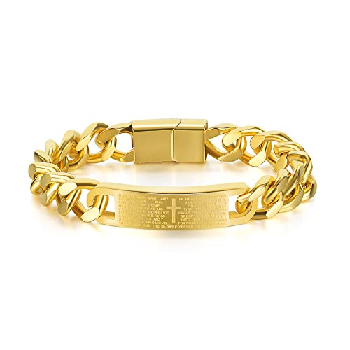 Heavstjer Fashion Lord's Prayer Bracelet Stainless Steel Cross Link Bracelet