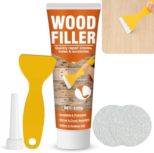 Holzspachtelmasse Weiß, lackier- & schleifbar Holzkitt für Risse, Löcher und Schäden, geruchsarm & rissfest – Ideal für Innen und Außenbereich, Möbel und Hartholzreparaturen (220g)