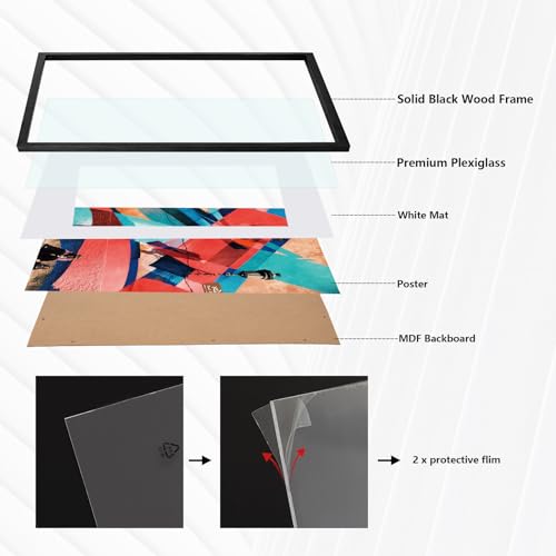 22.375x34 Poster Frame,Natural Soild Wood Black Picture Frames with Polished Plexiglass,Easy to Hang,Display Picture 22.375x34 for Wall Mounting Horizontally and Vertically (Black) by POUKROO - Image 4