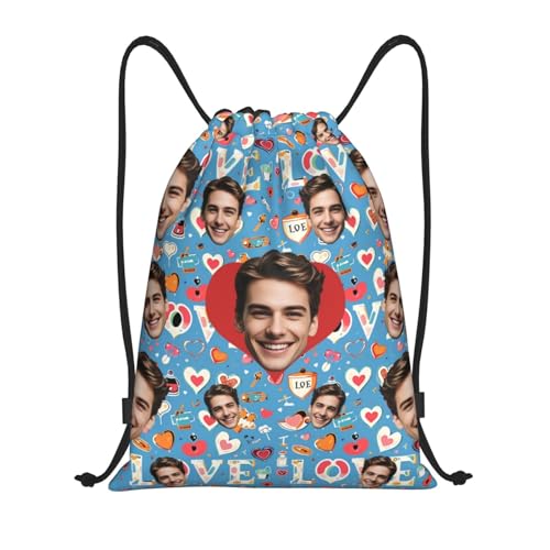 Custom Drawstring Bags Bulk With Your Name Logo,Customized Face Photos Sport Gym Backpack for Men Women,Personalized Drawstring Storage Sackpack Drawstring Bags for Travel,Swimming,Beach