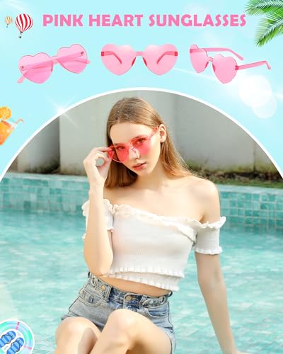 40 Pairs Heart Shaped Sunglasses Bulk, Colorful Rimless Fun Heart Sunglasses for Women Party Favors3