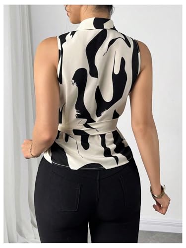 GORGLITTER Women's Sleeveless Wrap Blazers Belted Suit Vest Collared Wrap Graphic Dressy Office Blazers3