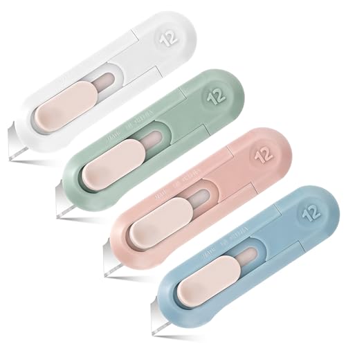 4 Stück Cuttermesser Klein, Mini Box Cutter, Mini Gebrauchsmesser Tragbares, Cutter Einziehbares Universalmesser Schreibwaren Messer für Umschlag Paket Papierschnitt, Schachtel Oder(Zufällige Farbe)