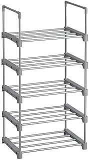 SONGMICS 5-Tier Shoe Rack, Metal Shoe Storage Organiser, Stackable Storage Rack, Space-Saving, Freestanding Shelf, for Hallway, Bedroom, Living Room, Grey LSA005G02