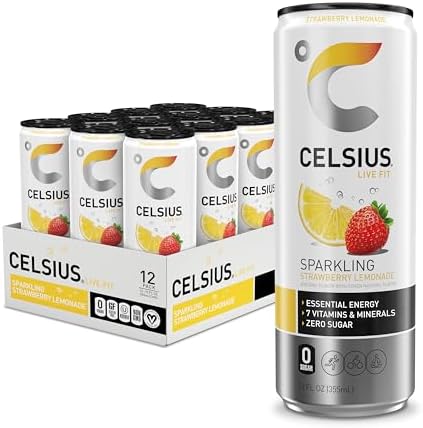 CELSIUS Sparkling Strawberry Lemonade, Sugar Free Energy Drink, 12 Fl Oz (Pack of 12)