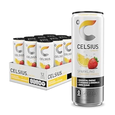 CELSIUS Sparkling Strawberry Lemonade, Sugar Free Energy Drink, 12 Fl Oz (Pack of 12)