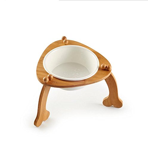 HKHJN Bol en céramique pour Animaux de Compagnie avec Support en Bambou Solide pour Bols à Nourriture et à Eau
