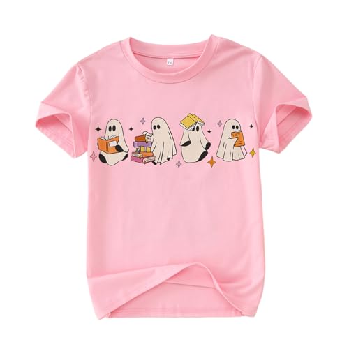 SOFEON Halloween Shirts for Kids Girls Boys Ghost Reading Books Shirt Spooky Season T-Shirt Cute Ghost Graphic Tees Tops