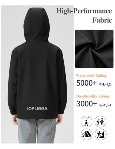 Image of Kids Rain Jacket Lightweight Waterproof Rain Coats Outerwear with Hood for Boys Girls Size 5-15