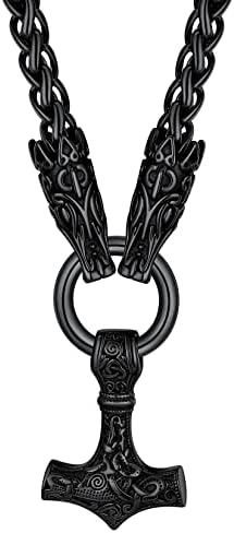 Suplight Stainless Steel Vintage Viking Thor Hammer Mjolnir Necklace for Men Boys Amulet Noridc Jewelry Viking Gift for Mener
