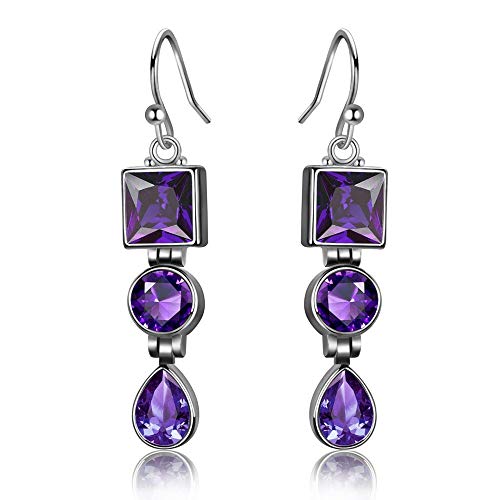 Boucles d'oreilles longues améthyste lavande argent 925 bijoux femmes