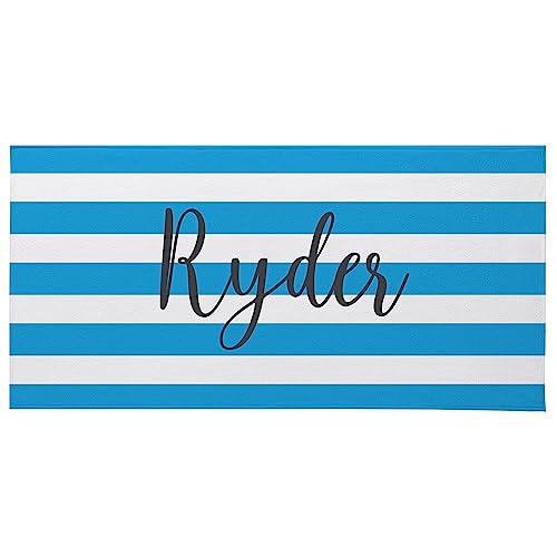 Let's Make Memories Personalized Beach Towel - Pool Towel - Plush Cotton/Poly Blend - Personalize with Name - Oversized - Blue and White Stripes