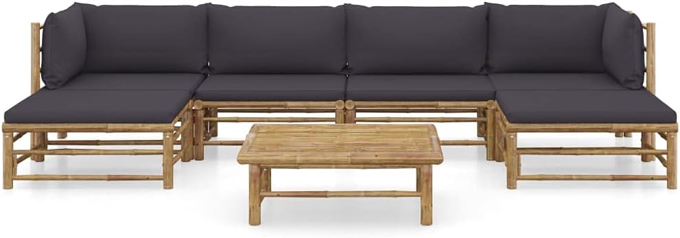 vidaXL 7 Piece Garden Lounge Set with Dark Grey Cushions | Modular Bamboo Furniture for Outdoor Use Comfortable Seating 6 Easy Maintenance and Weather Resistant 2 Seater Sofa Table Chairs Sofas
