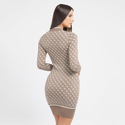 Image of GUESS Women Brown Printed Round Neck Full Sleeves Sweater Dress