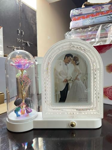 Image of Romantic LED Rose Dome Lamp with Kissing Couple Figurines - Decorative Night Light for Gifting & Home Decor