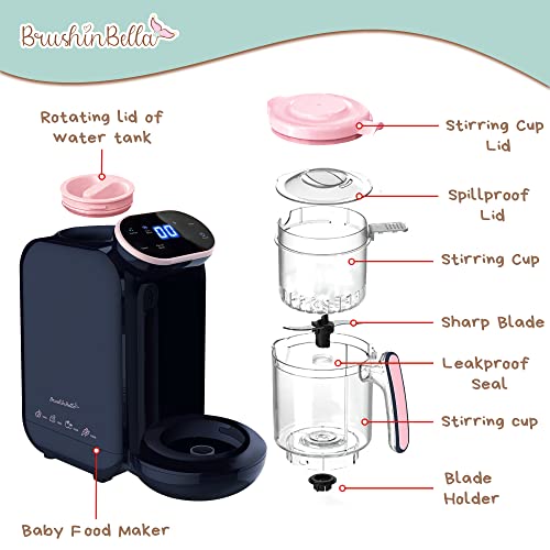 Brushinbella Baby Food Maker - Ergonomic Baby Food Processor With Soup Tray - 5-In-1 Baby Food Blender, Grinder Steamer, Baby Puree Maker Machine, Bottle Warmer - Touch Screen, Auto And Manual Blend #TOP4