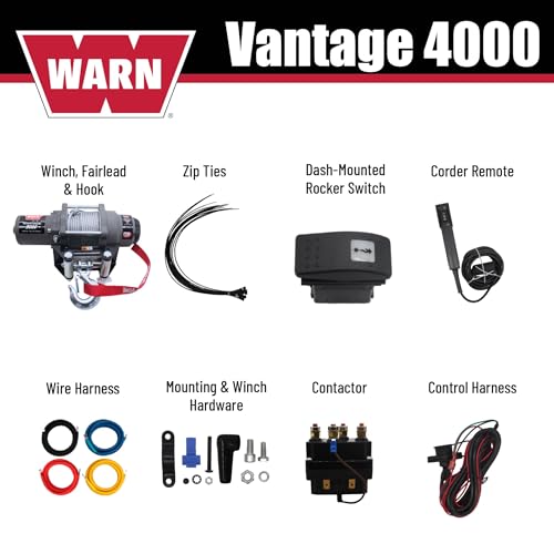 Image of WARN Vantage 4000 12V DC Electric Winch for ATV UTV Side-by-Side - 4000 lb Pull Capacity, 55 Ft 7 /32 inch Steel Wire Rope, Roller Fairlead, Fully Sealed, 3-Stage Planetary, Wired Remote (108214)