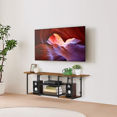 Floating TV Stand for 50 60 Inches TV,Wall Mounted Media Console with Open Storage Shelves,Modern Entertainment Center for Living Room,Bedroom (Brown)