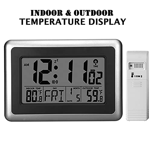 Umexus Atomic Digital Clock With Indoor Outdoor Temperature, 9 Inch Wall & Desk Alarm Clock Large Display Calendar Date Battery Operated For Bedroom Kitchen Office #TOP1