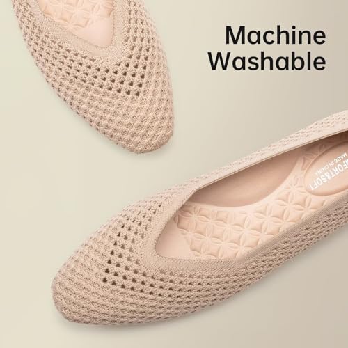 Frank Mully Women's Flats Square-Toe Knit Mesh Flats Shoes with Arch Support Slip on Washable Ballet Shoes for Work Beige by Frank Mully - Used condition - Image 4