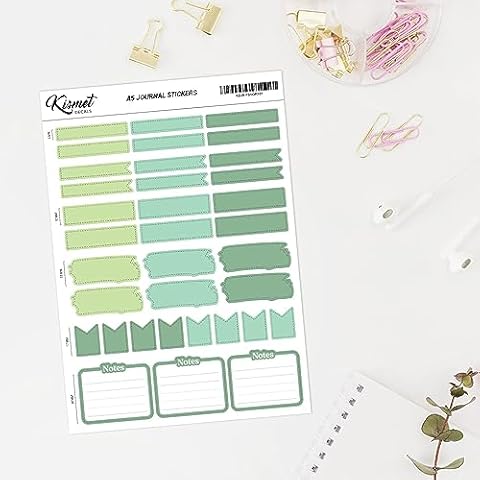 A5 Writable Text Box Stickers in Green - 35 Pieces 5.3" x 8.3" - Craft Scrapbook Junk Journal Snail Mail Planner Journal Diary Paper Sticker Sheet Cover