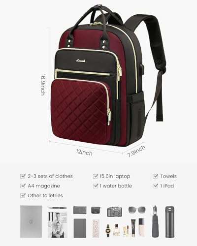 Image of LOVEVOOK Laptop Backpack Purse for Women, 15.6 inch Laptop Bag for Travel with USB Port, Water Resistant Lightweight Daypacks for College Work Business, Nurse Teacher Computer Backpacks