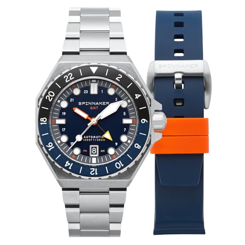 Image of Spinnaker Dumas Men's Automatic GMT Dive Watch - Seiko NH34 Movement, 44mm Stainless Steel Case, Water Resistant 300m, Stainless Steel Bracelet, SP-5119