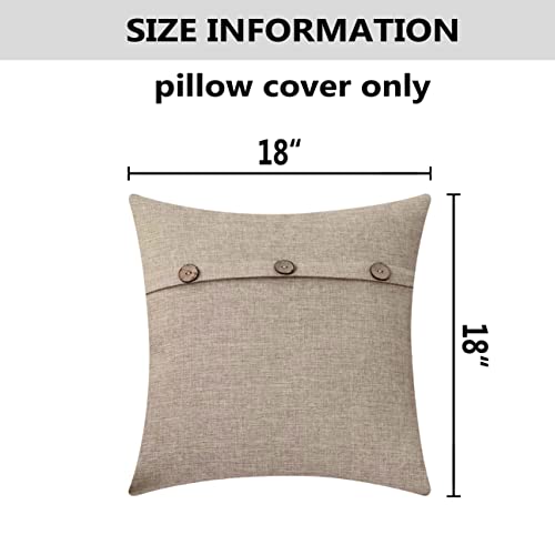 Home Brilliant Decorative Pillow Covers 2 Pcs Textured Burlap Button Pillowcases Farmhouse Holiday Lined Linen Cushion Covers For Couch Living Room, 18X18 Inches, Light Linen #TOP4