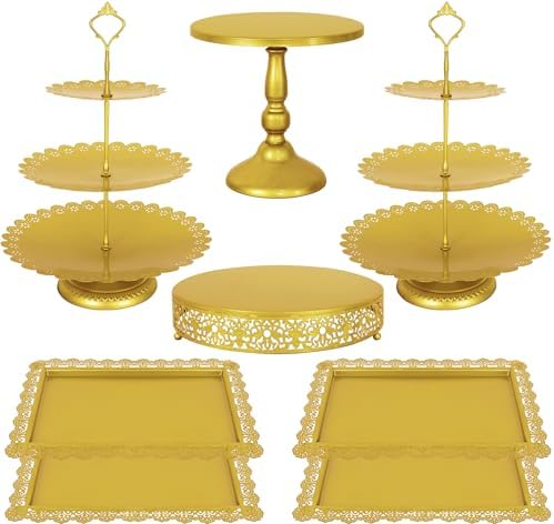 Fivenl 8 Pcs Cake Stand Gold Metal Dessert Table Display Set, 3-T...
