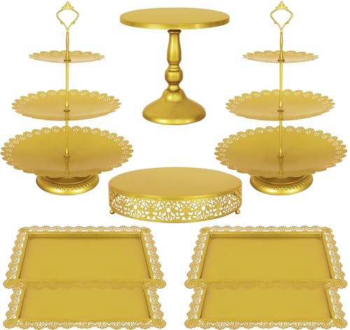 Fivenl 8 Pcs Cake Stand Gold Metal Dessert Table Display Set, 3-Tier...