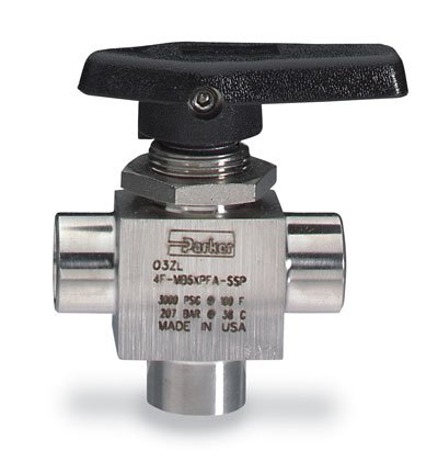 Parker 4F-MB6XPFA-SSP Three-Way Ball Valve MB Series 1/4 FNPT SS