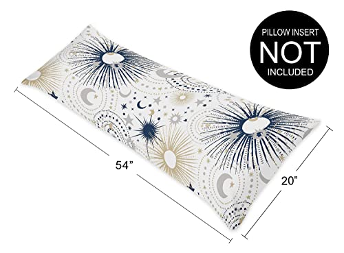 Image of Sweet Jojo Designs Star and Moon Body Pillow Case Cover (Pillow Not Included) - Navy Blue, Gold, and Grey Celestial Sky Stars Gender Neutral Unisex