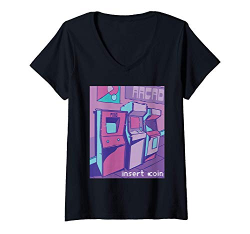 Mujer Vaporwave 80's Arcade Games Machine Eighties Retro Gaming Camiseta Cuello V