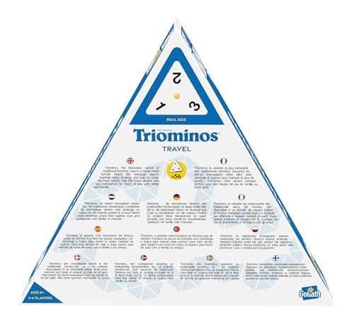Goliath - Triominos Travel - Format Pour Voyages - Jeu de Stratégie - Jeu de Société Traditionnel - A Jouer en Famille ou entre Amis - De 2 à 4 Joueurs - A Partir de 6 Ans, Voyage Boîte Triangle, 21,6 x 5 x 18,8 cm