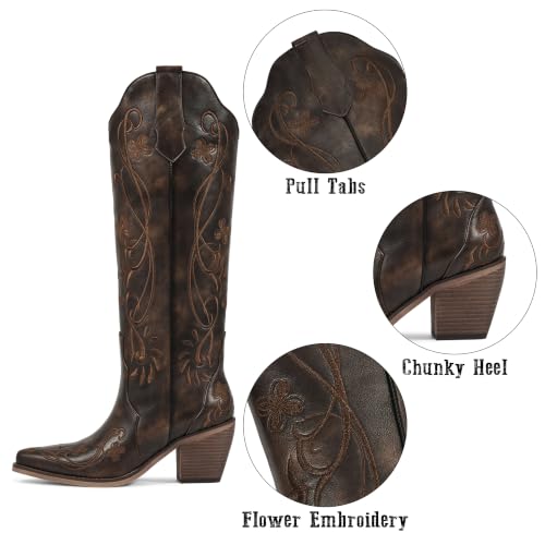 Image of wetkiss Knee High Cowboy Boots for Women, Stable and Comfortable | Western Style,Cowgirl Boots,Versatile,Pull On,Various Occasions,Non-slip Sole,Bohemian Rural Style