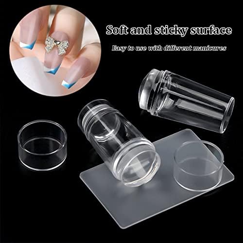 Saijer Nail Art Stamper,4 PCS Silicone Nail Art Stamper With Scrapers 8 PCS Nail Art Stamping Plates Transparent Jelly Nail Stamp Manicure Tools Nail Plates Soft Stamper for DIY Nail Art Design