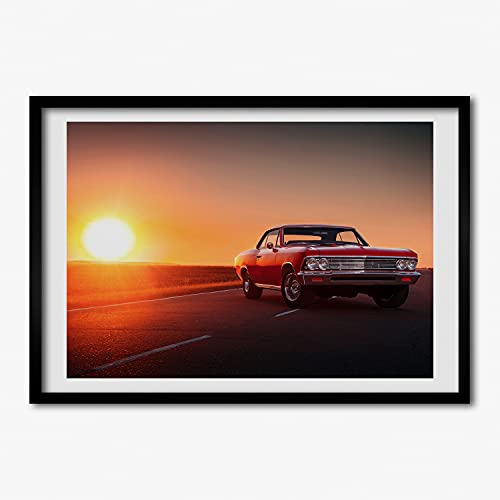 Cadre photo MDF 70x50 cm Tulup avec affiche de voiture rouge pour tableau moderne