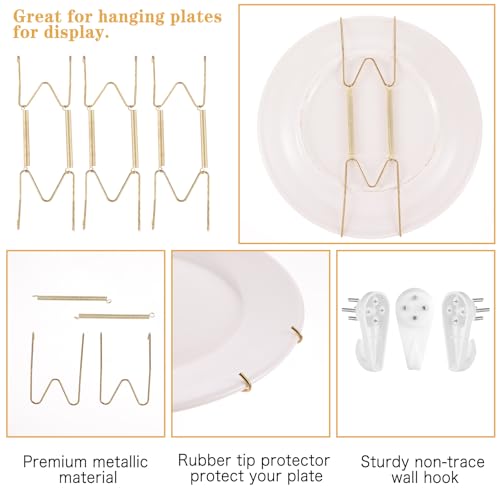 Miniatura 3 de 6 Colgadores De Platos Para La Pared, 6 8 10 Pulgadas, Soporte De Alambre Invisible Con 6 Ganchos De Pared Para Platos Decorativos De 6 A 10,5 Pulgadas, Platos Antiguos Y Arte 6 8 10 Pulgadas
