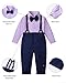 SANGTREE Toddler Baby Boy Dress Clothes Long Sleeve Bowtie Shirts Suspenders Pants Gentleman Outfit Suits Kid, Lavender Tag 140 = 5-6Y