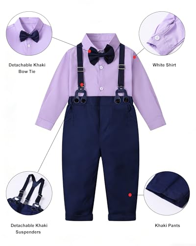 Image of SANGTREE Baby Suits for Boys Gentleman Wedding Outfits Long Sleeve Dress Shirt Suspender Pants Bowtie Boy Clothes Set, 1-6T