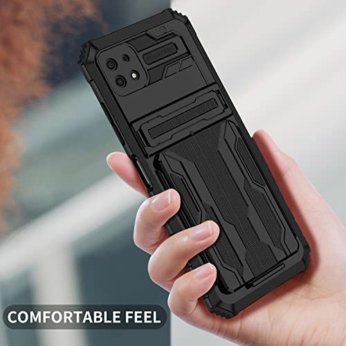 Celero 5G Phone Case Boost Mobile, Samsung Galaxy A22 5G Case, Niuuro Wallet Case With Credit Card Holder Stand Kickstand Slim Rugged Shockproof Heavy Duty Defender Armor Protective Phone Case - Black #TOP4