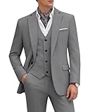 WULFUL Men's 3 Piece Slim Fit Suit Set One Button Blazer Jacket Pants Tuxedo Set for Party Wedding and Business Dark Grey